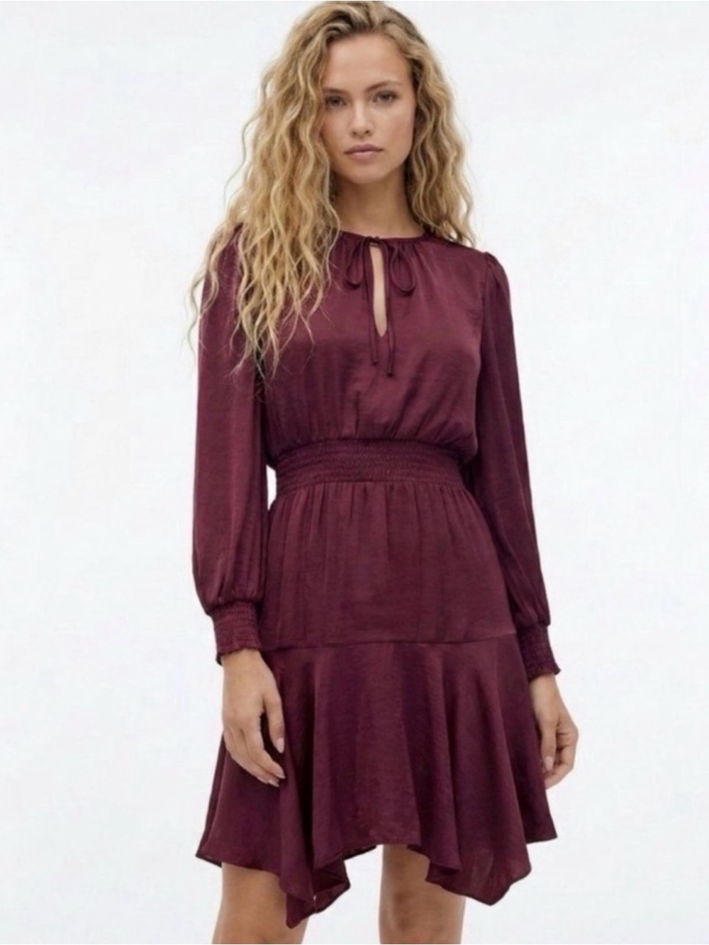 Sam Edelman Burgundy Satin Long Sleeve Dress Size 6 NWT